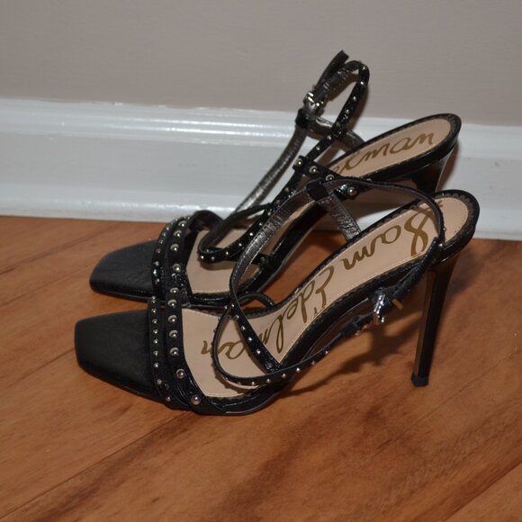 Sam Edleman Black studded Leather Ankle Strap Lennox Sandals/Heels, sz 8.5 - Picture 5 of 11